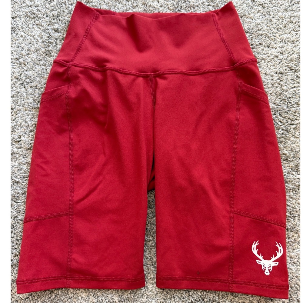 Bucked Up Womens Red High Waisted Workout Shorts Side Pockets XS Yoga  Excellent